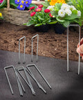 Six Inch Galvanized Landscape Staples With Gasket Caps 100 Pack U Shaped Pins for Irrigation Tubing Lawn Fabric Landscape