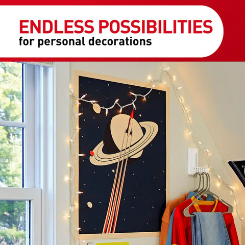 Damage Free Round Cord Clips Set With 13 Clear Clips And 16 Strips For decorating with string lights around a poster