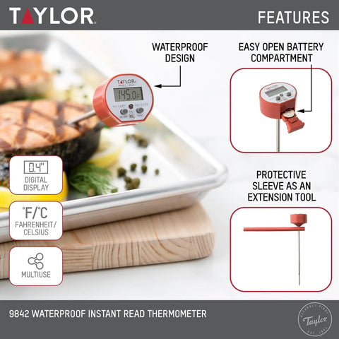 Waterproof Digital Instant Read Thermometer For Cooking BBQ Grilling Baking And Meat With Pocket Clip Red Color Recalibratable