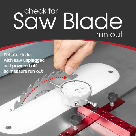 A Line It Basic Table Saw Alignment Calibration Tool With Precision Dial Indicator measuring saw blade run-out