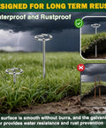 Set Of 150 Heavy Duty Circle Top Landscape Fabric Stakes And Pins 6 Inch Galvanized Weed Barrier Stakes on grass field