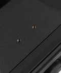 Close-up of Heavy Duty ABS Motorcycle Side Toolbox Featuring Rugged Stainless Steel Brackets, showing mounting holes for secure installation.