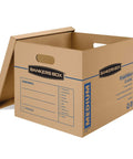 Solid Gear Medium Moving Boxes 20 Pack With Tapeless Assembly And Reinforced Carry Handles showing a medium cardboard box with handles.