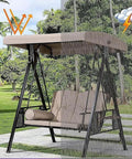 Beige Swing Canopy Replacement Top Cover For 2 To 3 Seater Porch Swing 84x48 Inches Waterproof shown on outdoor swing in rain