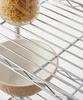 Heavy Duty 3 Tier Adjustable Wire Shelving Unit Slick Chrome Steel Storage Rack For Kitchen with pasta jar and bowl