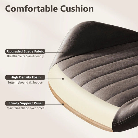 Mid Century Modern Office Chair Grey Faux Suede cushion highlighting breathable fabric and high density foam support.