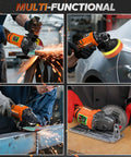 Cordless Angle Grinder With 20V Max Battery Compatibility, 3 Variable Speed, Pro Grade Brushless Motor With LED used on metal and wood.