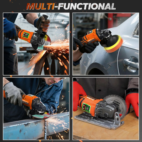 Cordless Angle Grinder With 20V Max Battery Compatibility, 3 Variable Speed, Pro Grade Brushless Motor With LED used on metal and wood.