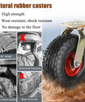 Close-up of Two Pack Heavy Duty Swivel Caster Wheels Featuring Quiet Solid Rubber Tires, showcasing robust tire tread and frame.
