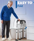Premium Toilet Safety Rails For Aging Adults And Rehab Users Offers No Sweat Setup with traction handholds, adjustable height.