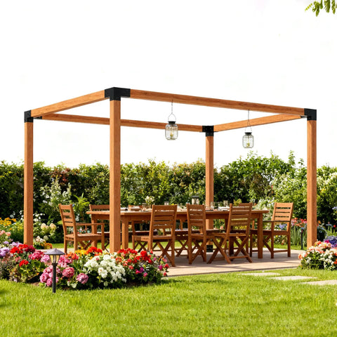 Heavy Duty Iron Pergola Bracket Kit For 4x4 Lumber Three Way Brackets With Metal Base And Screws Included For Pergolas Gazebos Built For Long Lasting Outdoor Use And Fast Easy Install