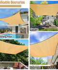 Sun Shield Shade Sail 10x20 Rectangle Sand Outdoor Canopy for Backyard Patio Pergola Garden Deck Breathable UV Blocking HDPE Fabric 185 GSM With Durable Stainless D Rings Custom Size Available Backyard Chill Vibe installed over pool, garden, and patio.