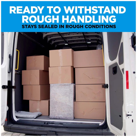 Packed van with boxes secured using Scotch Heavy Duty Shipping Packing Tape With Dispenser, Clear 1.88 In X 27.7 Yd, 1 Roll.