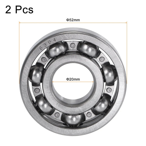 Heavy Duty Deep Groove Ball Bearings 6304 With 20Mm Bore And 52Mm Outer Diameter 15Mm Width Chrome Steel Single Row Two Pcs