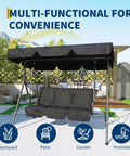 Three Person Outdoor Patio Swing Chair With Adjustable Canopy Shade Removable Sun Shade For Backyard Deck Porch Cozy Three Seater Swing Seat With Tilt Canopy For All Day Comfort And Relaxation on patio