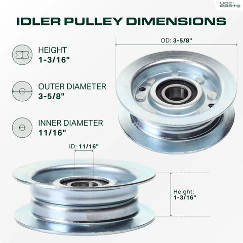 Heavy Duty GY22172 Idler Pulley Replacement For John Deere Mowers Featuring Plug And Play Simplicity and precise dimension details.