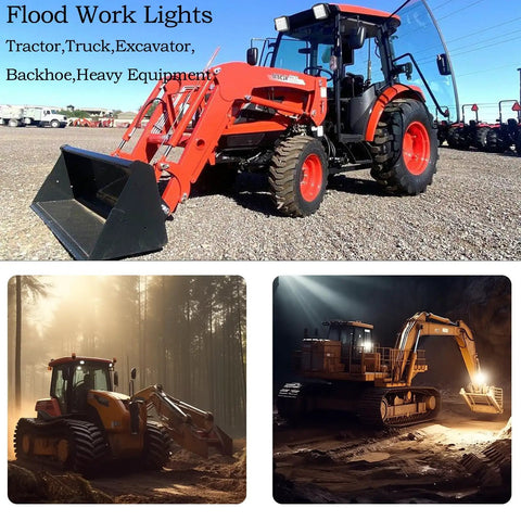 Heavy Duty 4.3 Inch Led Flood Lights For Tractor And Excavator Setup 12V 24V Dual Voltage Work Lamps on a tractor