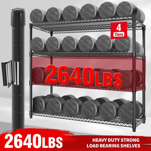 Heavy Duty 2640 Pound Storage Shelves With Wheels, 71 Inch Tall Commercial Garage Shelving Unit, displayed with 4 tier design.