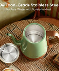 Gooseneck Electric Kettle 1L For Precise Pour Over Coffee And Tea Stainless Steel BPA Free Green Finish