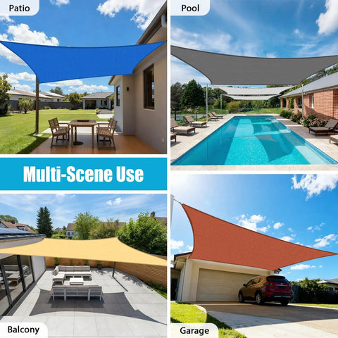 Blue Sun Shade Sail 16 By 24 Foot Heavy Duty UV Protection Canopy installed over patio with outdoor furniture