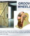 2 Inch V Groove Steel Casters Heavy Duty Gate Roller Kit 330 Lb Load Rating With Bracket for mounting on gates.