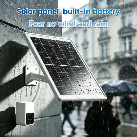 Hella Reliable 8W Solar Panel With 12000mAh Battery Backup For Wireless Security Cameras, durable, mounted, in the rain.