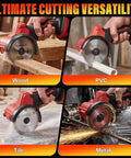 Badass 3 Inch Mini Circular Saw Featuring A Powerful 21V Brushless Motor And Cordless Cut Off Capability For smooth one handed work on wood, PVC, tile, and metal.
