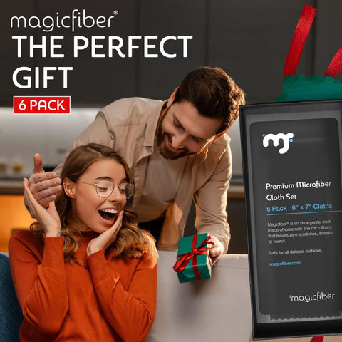 Front view of MagicFiber Premium Microfiber Cloth Set, 6-pack, 6x7 inch cloths for electronics.
