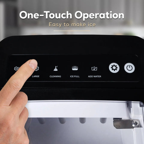 Portable Countertop Ice Maker With Self Cleaning Produces 26 Lbs A Day Ice Ready In 6 To 8 Minutes Includes Ice Scoop And Basket close-up of control panel