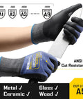Cut Resistant Safety Work Gloves With Grip You Can Trust And Touchscreen Nitrile Coated Palm Heavy Duty For Glass And Metal Sheet Handling Blue Large 1 Pair ANSI A9 Level Up To 6000g
