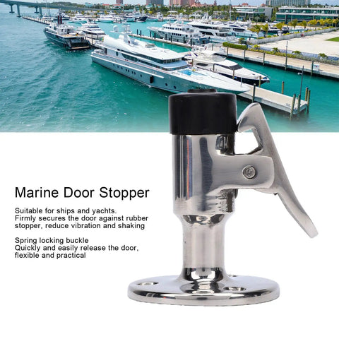 Rock Solid Heavy Duty 316 Marine Door Stopper And Holder Catch Brushed Stainless Steel Build Spring Loaded Latch wall mount for ships.