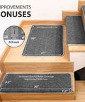 Stair Tread Carpet Runner Set With Adhesive Backing And Nonskid Grip For Easy Install 14 Plus 1 Pieces Cover Stairs Grey