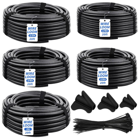 Split Wire Loom Tubing Kit With Five Size Options Quarter Inch Three Eighths Inch Half Inch Three Quarters Inch And One Inch By Twenty Feet
