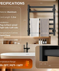 Electric Towel Warmer Wall Mounted 6 Bar Heated Towel Rack With Smart Timer And Temperature Control shown in bathroom