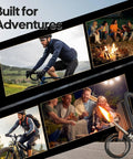 Infinity Lighter 3 In 1 Permanent Match With Multitool Keychain Bottle Opener next to campfire scenes and cycling images