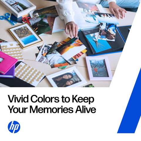 Go To Ink Cartridge Combo Pack Delivering Fresh Black And Rich Tri Color Prints For Envy Inspire And Photo Printer Models with vivid printed photos on a table.