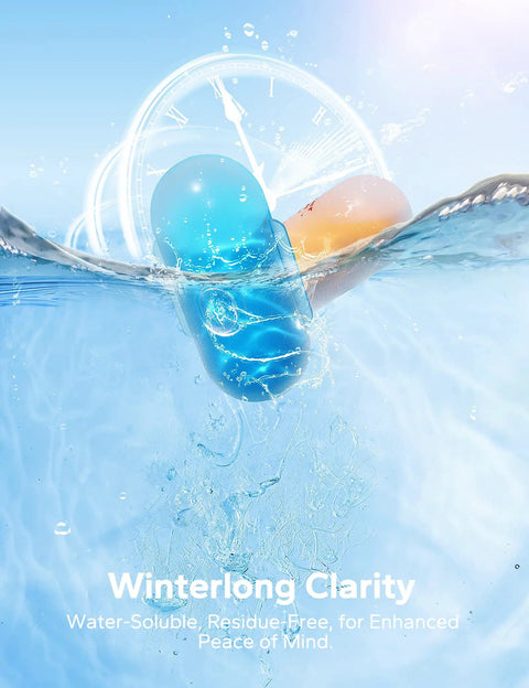 3 In 1 Pool Winter Closing Kit For Above Ground And Inground Pools Up To 30000 Gallons with blue and orange floating units in water.