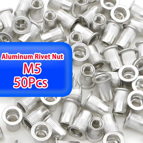 Road Ready M5 Aluminum Rivet Nut Kit Includes 50 Pack Of M5-0.8 Threaded Inserts with various aluminum rivet nuts displayed.