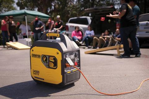 Lightweight 4000 Watt RV Ready Portable Inverter Generator With Quiet Tech for camping shown at tailgating event