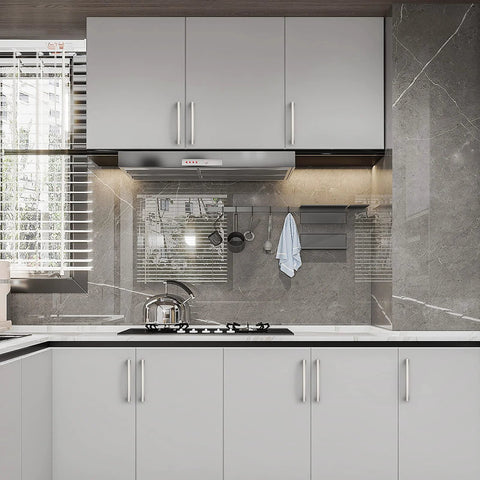Modern kitchen with cabinets featuring 10 Pack Brushed Satin Nickel Cabinet Pulls For 5 Inch Hole Centers Durable Metal Construction Kitchen Cabinet Handles And Drawer Pulls With Easy Install ZH0032.