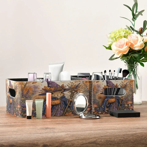 Premium Felt Collapsible Storage Bins For Shelves Heavy Duty Foldable Closet Organizers, organized makeup and beauty products.