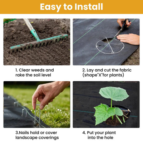 Steps to install 6 Ft By 300 Ft Heavy Duty Yard Work Ready Weed Barrier Fabric With 3.2 Oz Landscape Material And 20 U Shaped Staples
