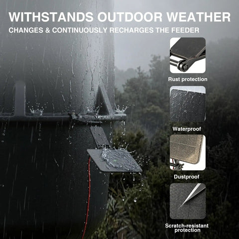 12V Deer Feeder Solar Panel 2.4W Monocrystalline Trickle Charger with waterproof feature in rainy weather.