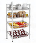 4 Tier Adjustable Wire Shelving Rack Built Tough As Nails For Ridiculously Sturdy Versatile Indoor Storage And Game Changing Heavy Duty Load Bearing Power with food and cookware.