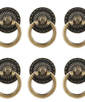 Legit Vintage Bronze Drop Ring Cabinet Knobs With Mounting Screws Solid Zinc Alloy Furniture Drawer Pulls For Dresser And Cupboards Smooth Glide No Fuss Heavy Duty Hardware Six Piece Set, close-up view of six knobs.