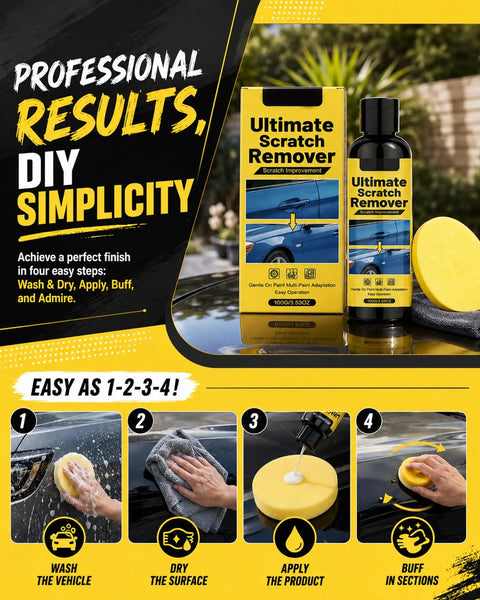 Slick Scratch Eraser Paste And Smooth Operator Polishing Kit For Fast Deep Scratch Repair And Showroom Ready Shine On Every Auto Paint and Road Rash Scuffs on display with instructions.