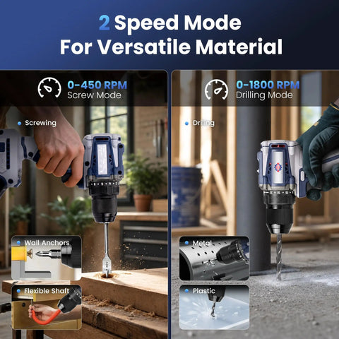 Heavy Duty 20 Volt Max Brushless Cordless Drill Kit With Badass 70 Newton Meter Torque And 1800 Rpm Speed For No Fuss Home Fixes Furniture Buildout And Everyday Diy Jobs Featuring Quick Change Keyless Chuck in action with screw and drill modes