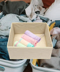 Totally Legit High Capacity Nonwoven Underwear And Sock Organizer Boxes with pastel rolled socks in a beige drawer.