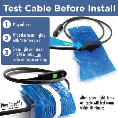 Intelligent Heat Tape For Water Pipes Freeze Protection With GlowCap Built In Thermostat next to ice pack cable test
