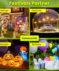 Festivals Partner image showing decorations for Christmas, festivals, Halloween, and birthday with lights and balloons.